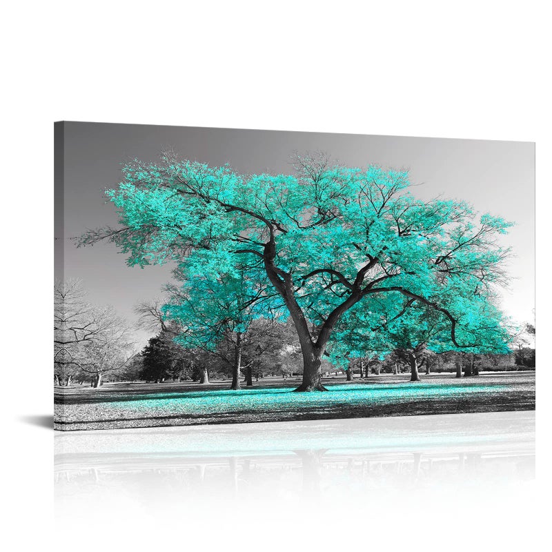 Visual Art Decor Teal Tree Canvas Wall Art Turquoise Wall Decor Canvas Prints, Framed Artwork for Living Room Bedroom Decoration 20inx36in - Image 1